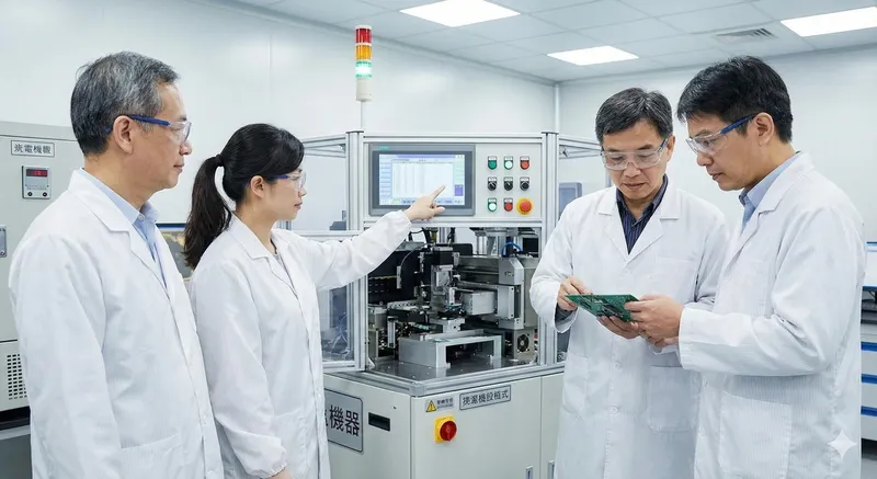 R&D team discussing formulas in a laboratory